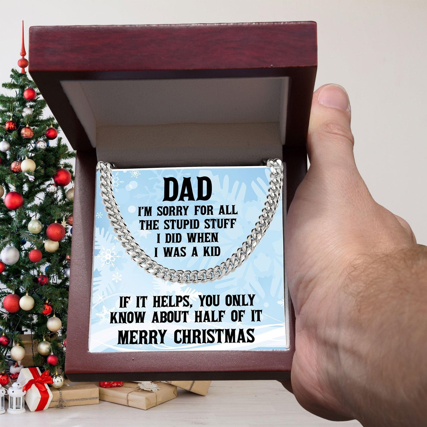 Funny Personalized Birthday, Father's Day, Christmas Holiday Gift for Dad Cuban Chain Link Necklace - Sorry Dad for All the Stupid Stuff - Mallard Moon Gift Shop