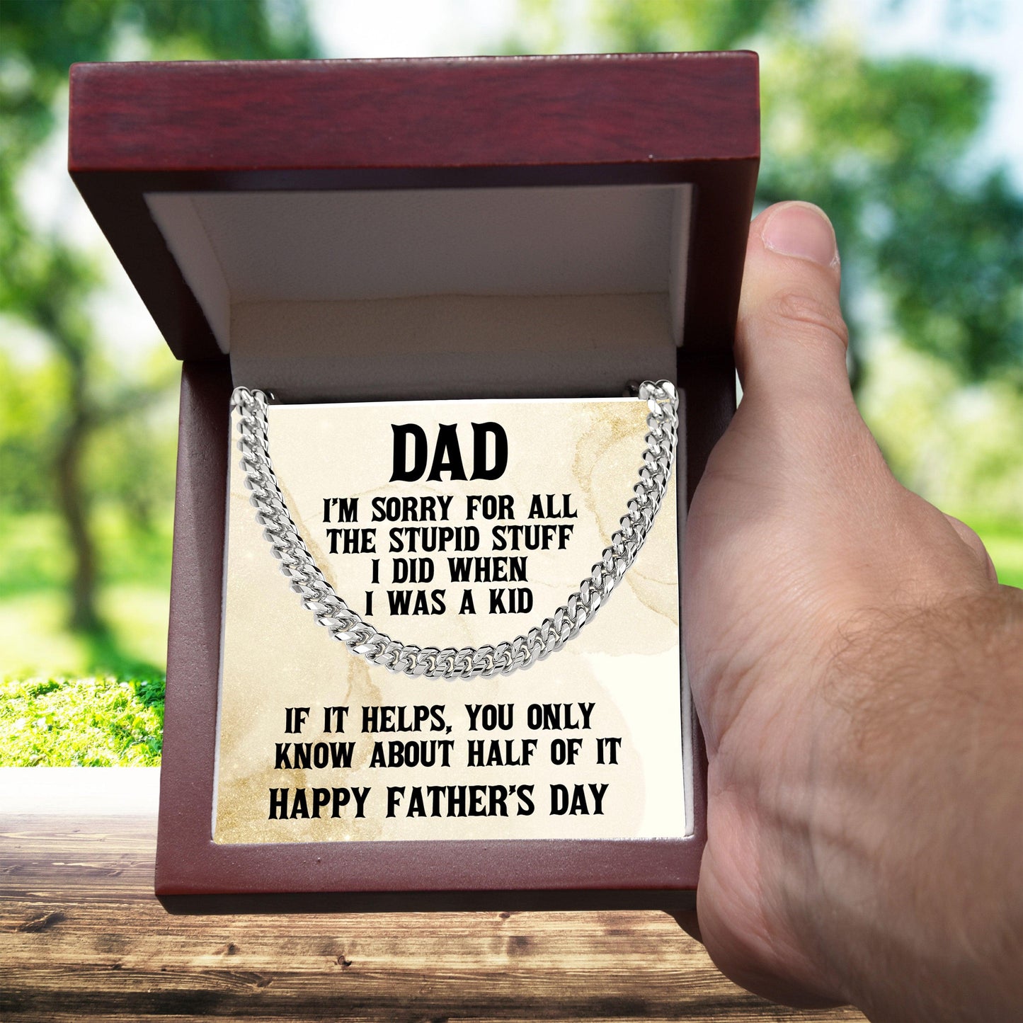 Funny Personalized Birthday, Father's Day, Christmas Holiday Gift for Dad Cuban Chain Link Necklace - Sorry Dad for All the Stupid Stuff - Mallard Moon Gift Shop