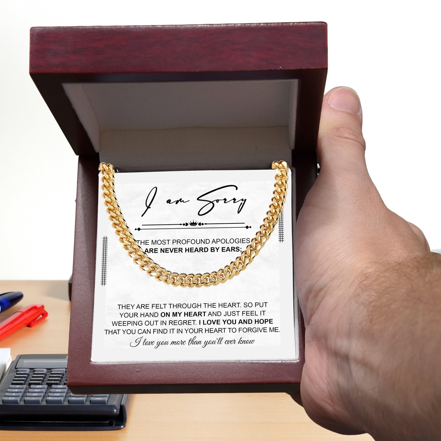 Apology Gift for Him - Sorry - Weeping In Regret - Cuban Link Chain Necklace - Mallard Moon Gift Shop