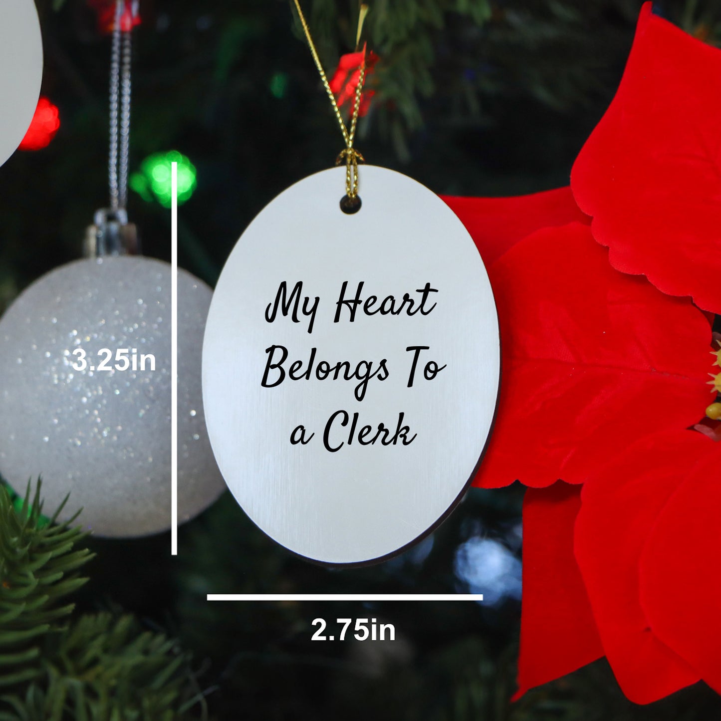 Cute Clerk Gifts from Friends, Gifts for Clerks with Heart on Christmas Oval Ornament, 'My Heart Belongs To A Clerk'