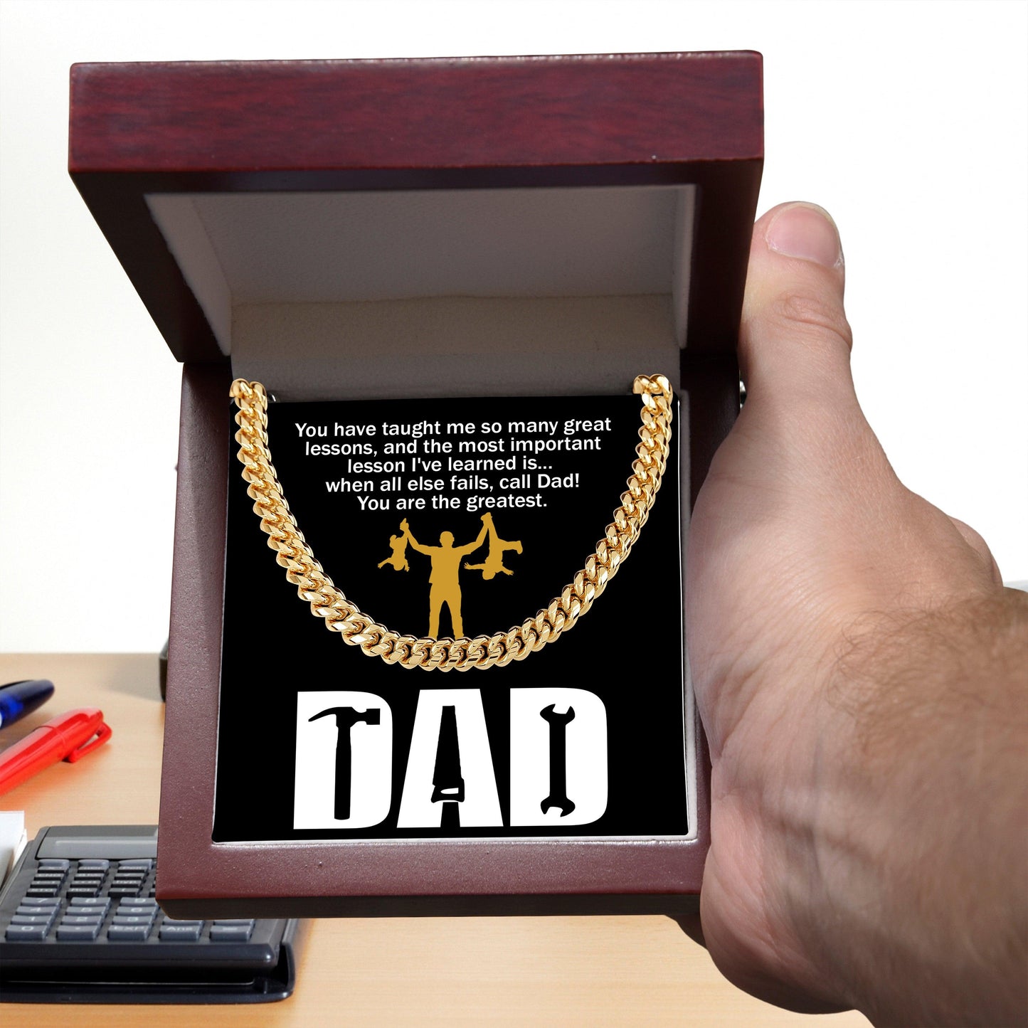 Dad Gift-When All Else Fails, Call Dad Cuban Chain Link Necklace with Gift Box - Mallard Moon Gift Shop