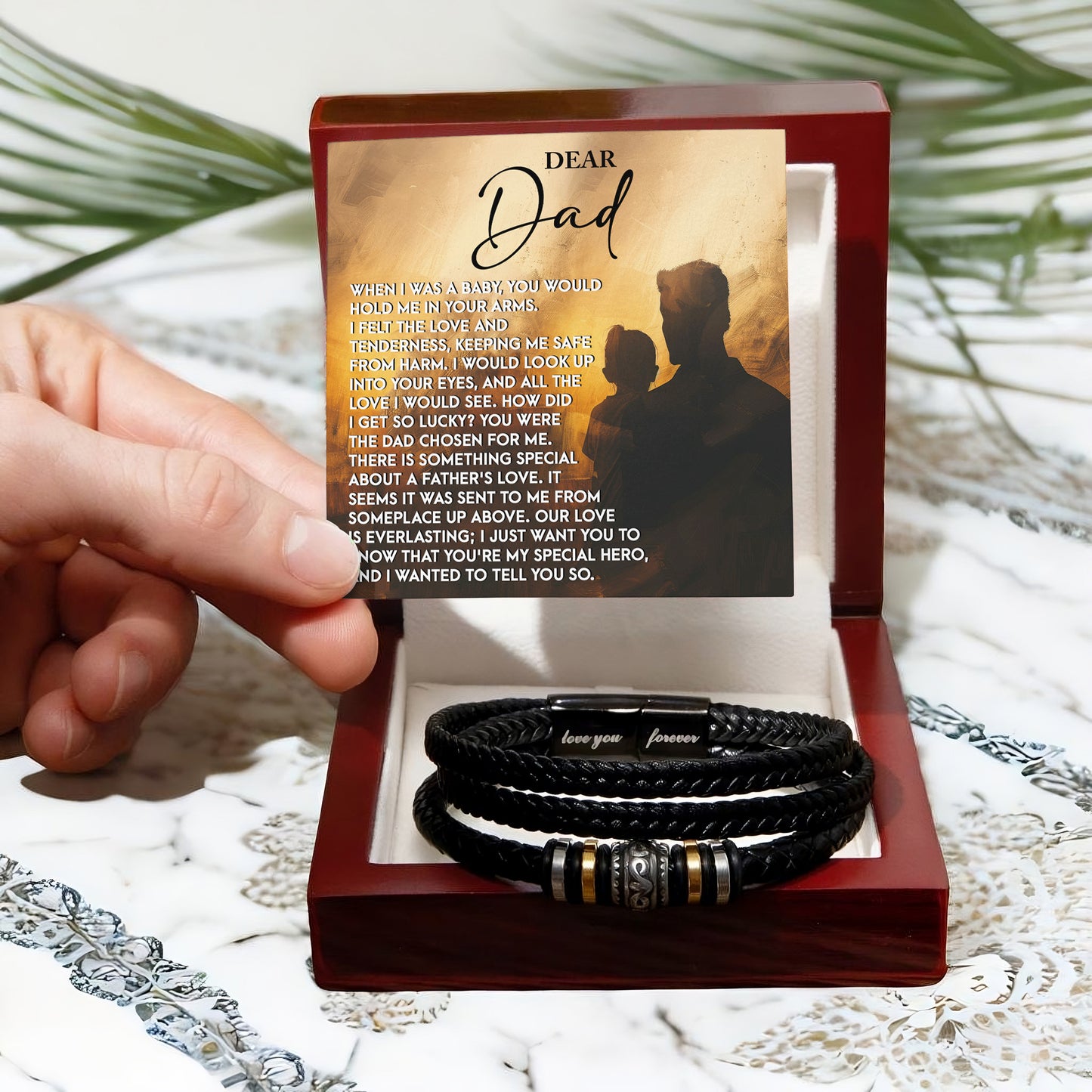 Dad Father's Day Gift - Men's “Love You Forever” Bracelet with “Chosen Love” Sentimental Message Card - Vegan Leather Bracelet - Heartfelt Gift for Dad from Son or Daughter - Mallard Moon Gift Shop
