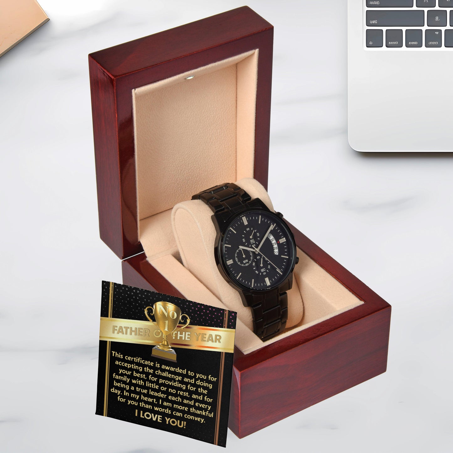 Father of the Year Black Chronograph Watch - Mallard Moon Gift Shop