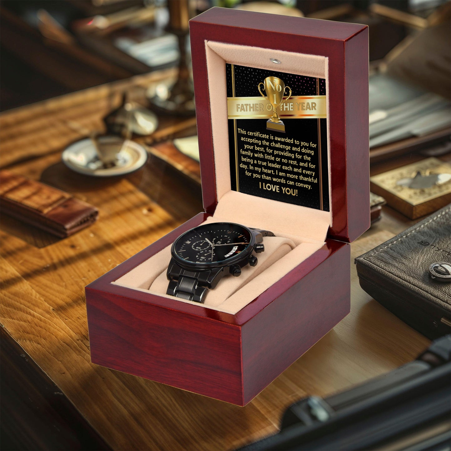 Father of the Year Black Chronograph Watch - Mallard Moon Gift Shop