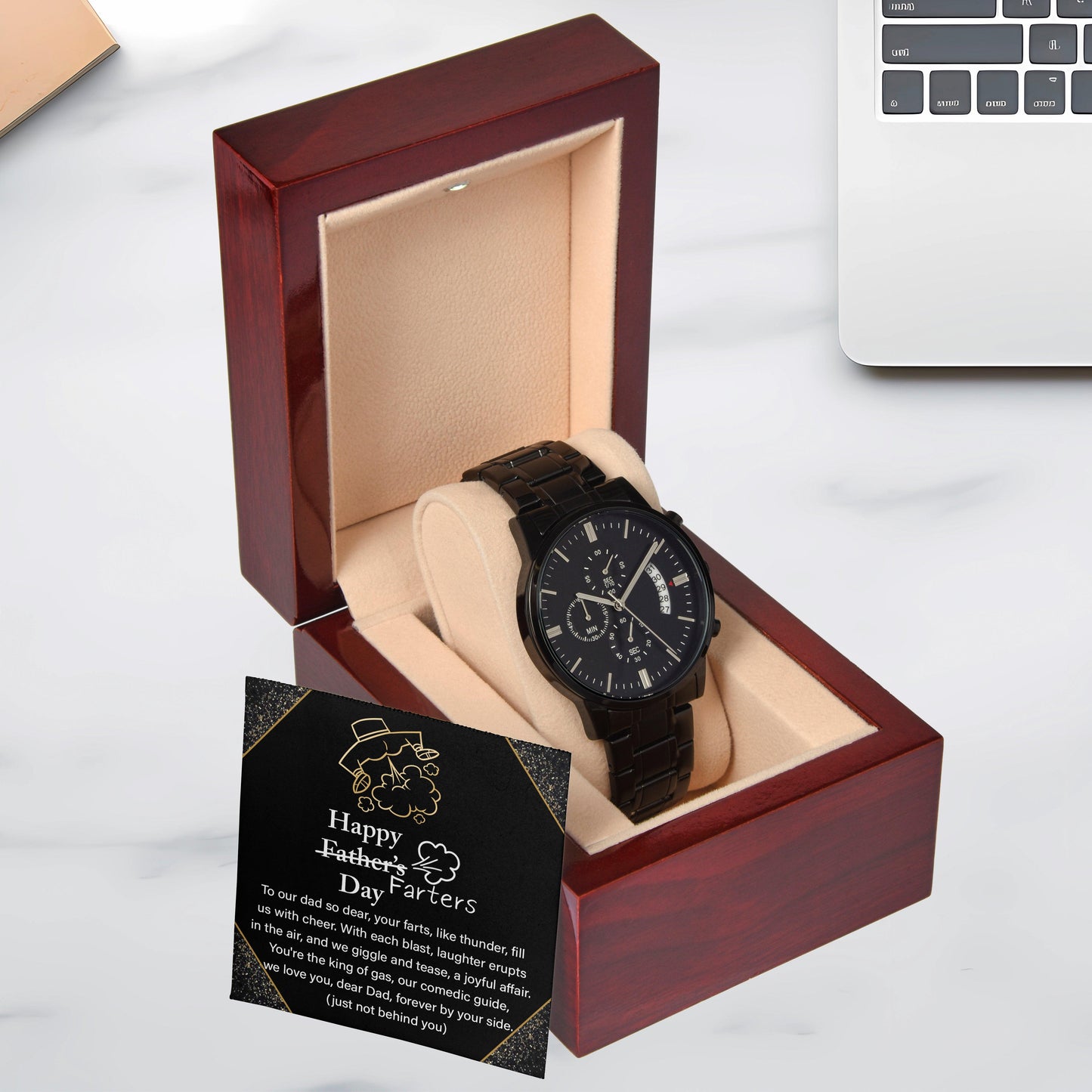 Dad Gift -Funny Happy Farter's Day Black Chronograph Watch - Mallard Moon Gift Shop