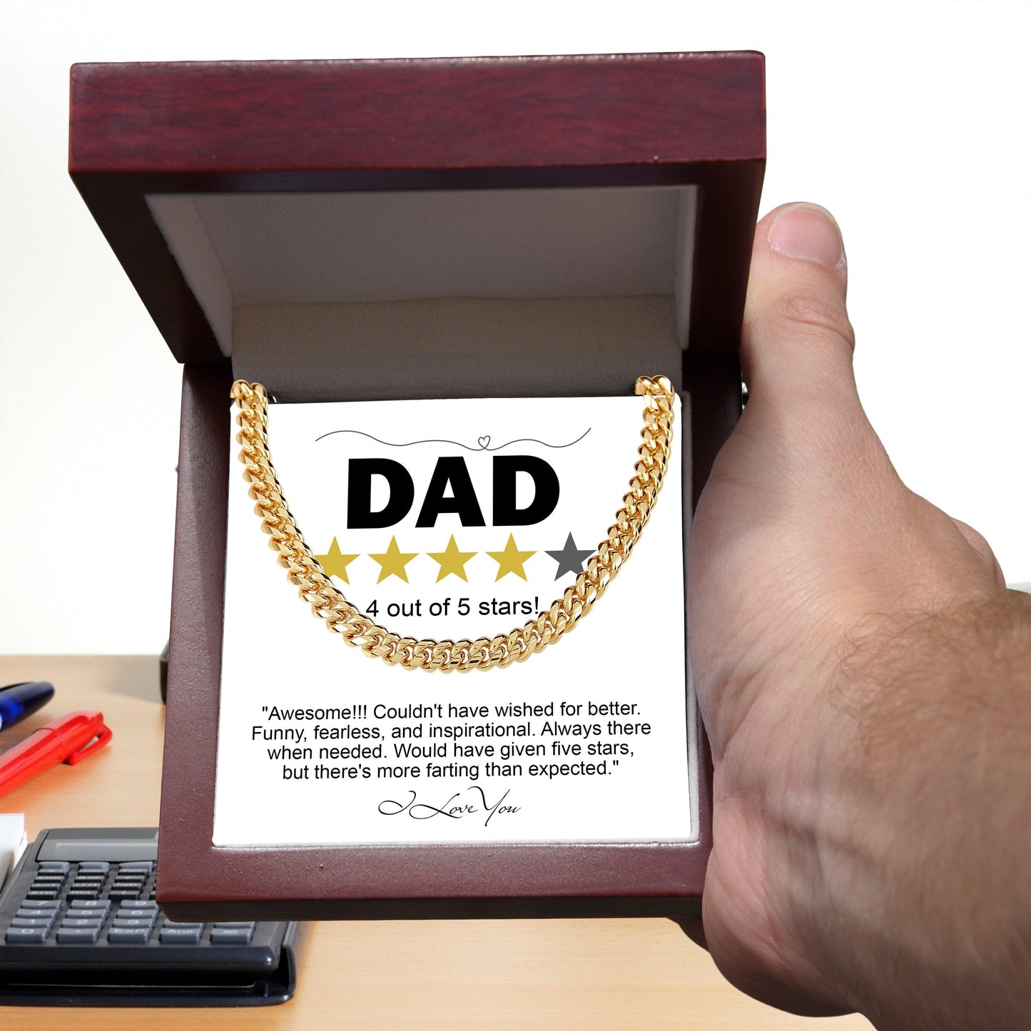 Funny Gift for Dad-Four out of Five Stars Cuban Chain Link Necklace with Gift Box - Mallard Moon Gift Shop
