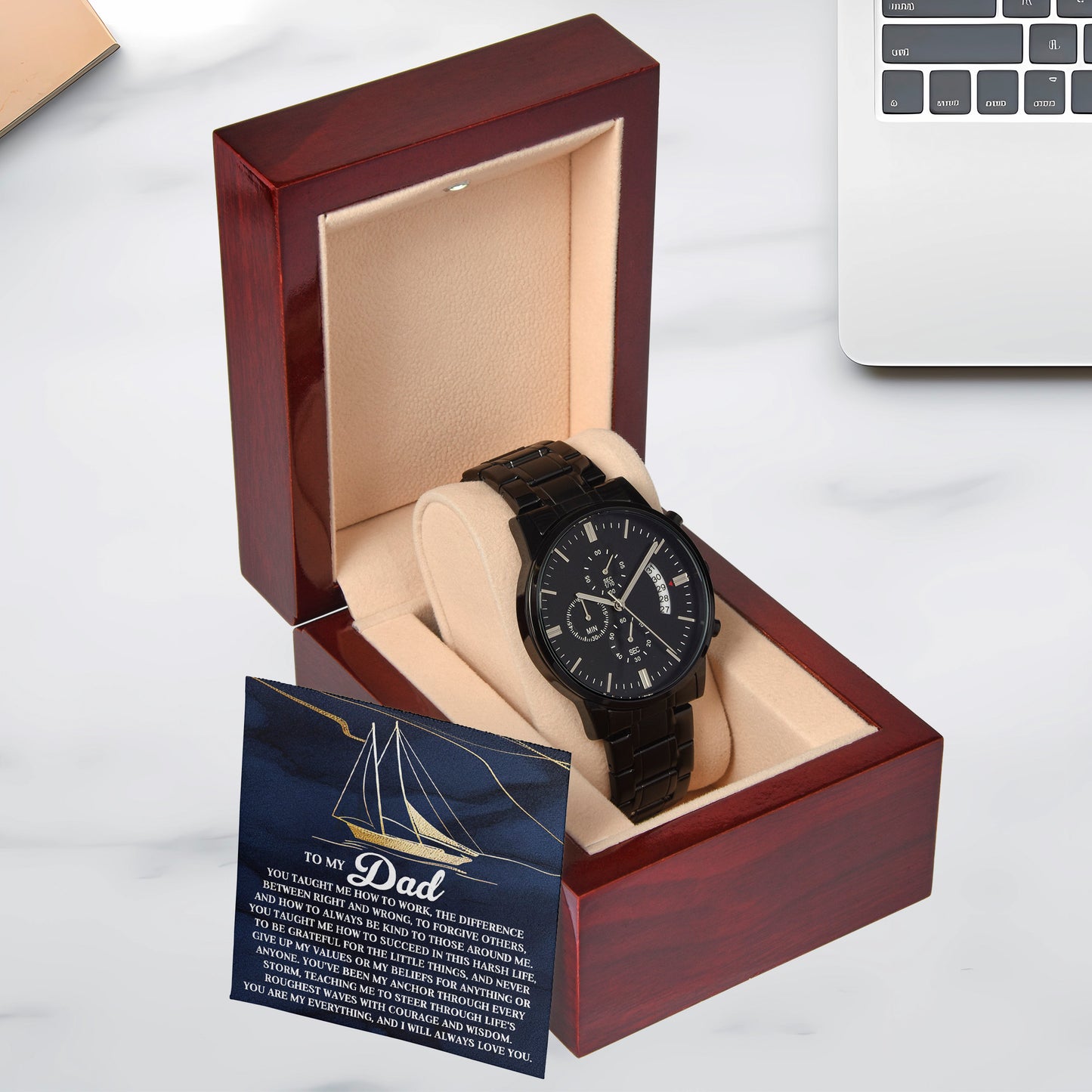 To My Dad Men's Black Chronograph Watch with Life Anchor Message Card – Father's Day Gift for Dad – Sentimental Gift from Son or Daughter – Water Resistant Luxury Timepiece - Mallard Moon Gift Shop