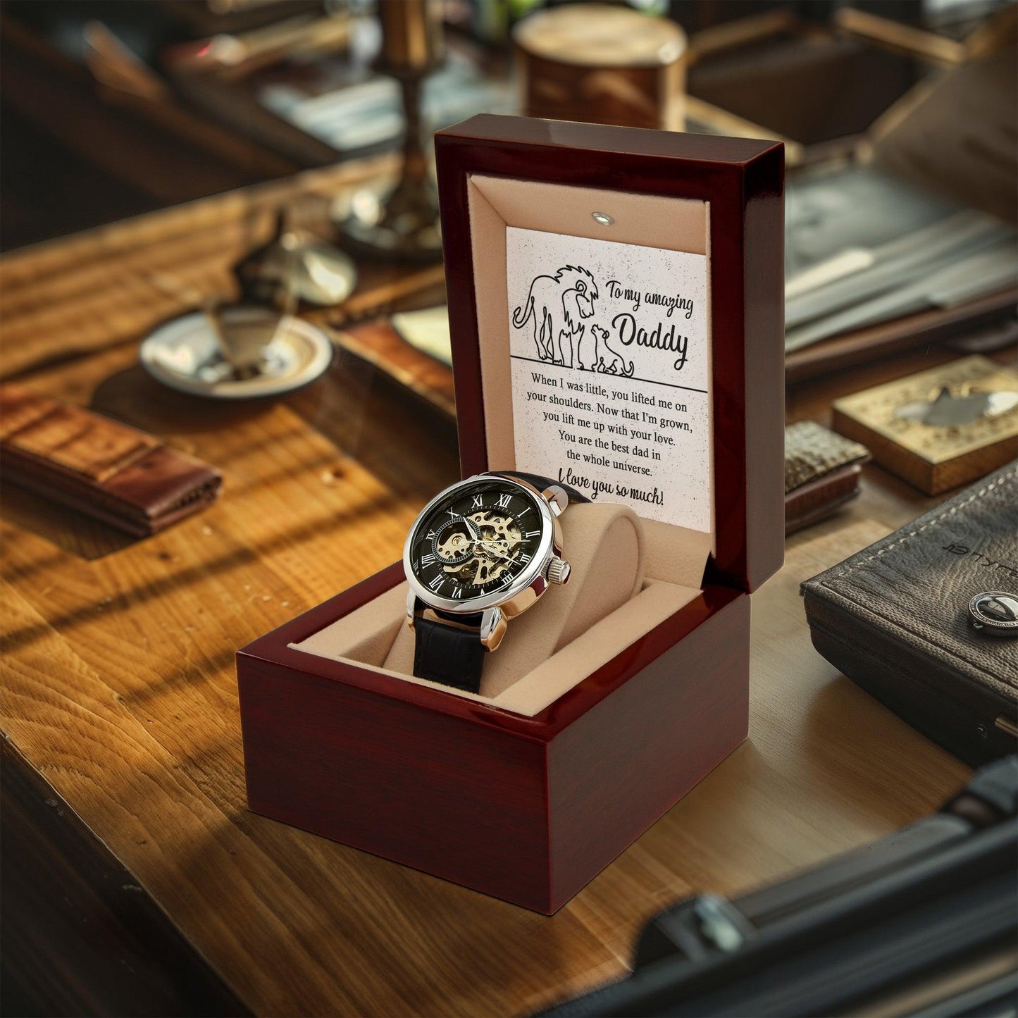 Dad Gift -You Lift My Up With Love Lion and Cub Men's Openwork Watch with Gift Box - Mallard Moon Gift Shop