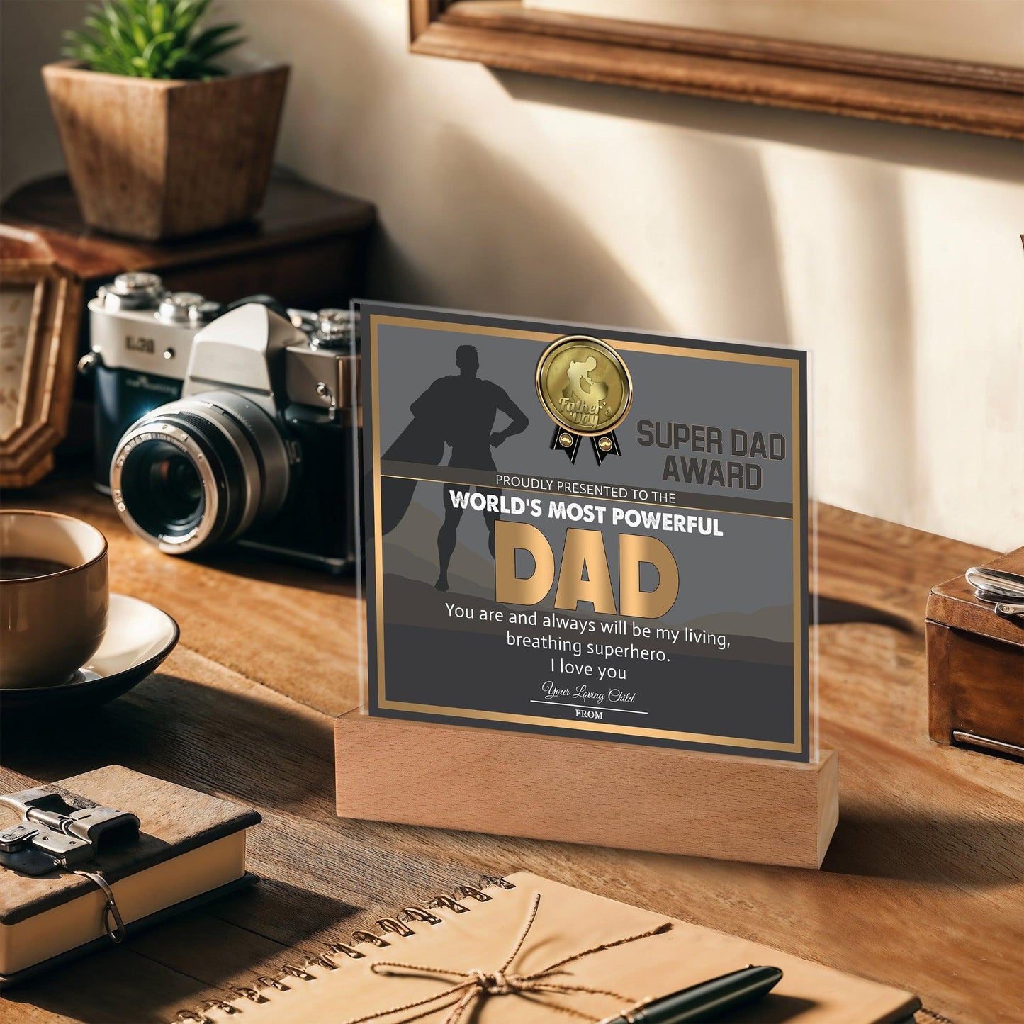 Super Dad Award World's Most Powerful Dad Personalized Acrylic Plaque - Mallard Moon Gift Shop