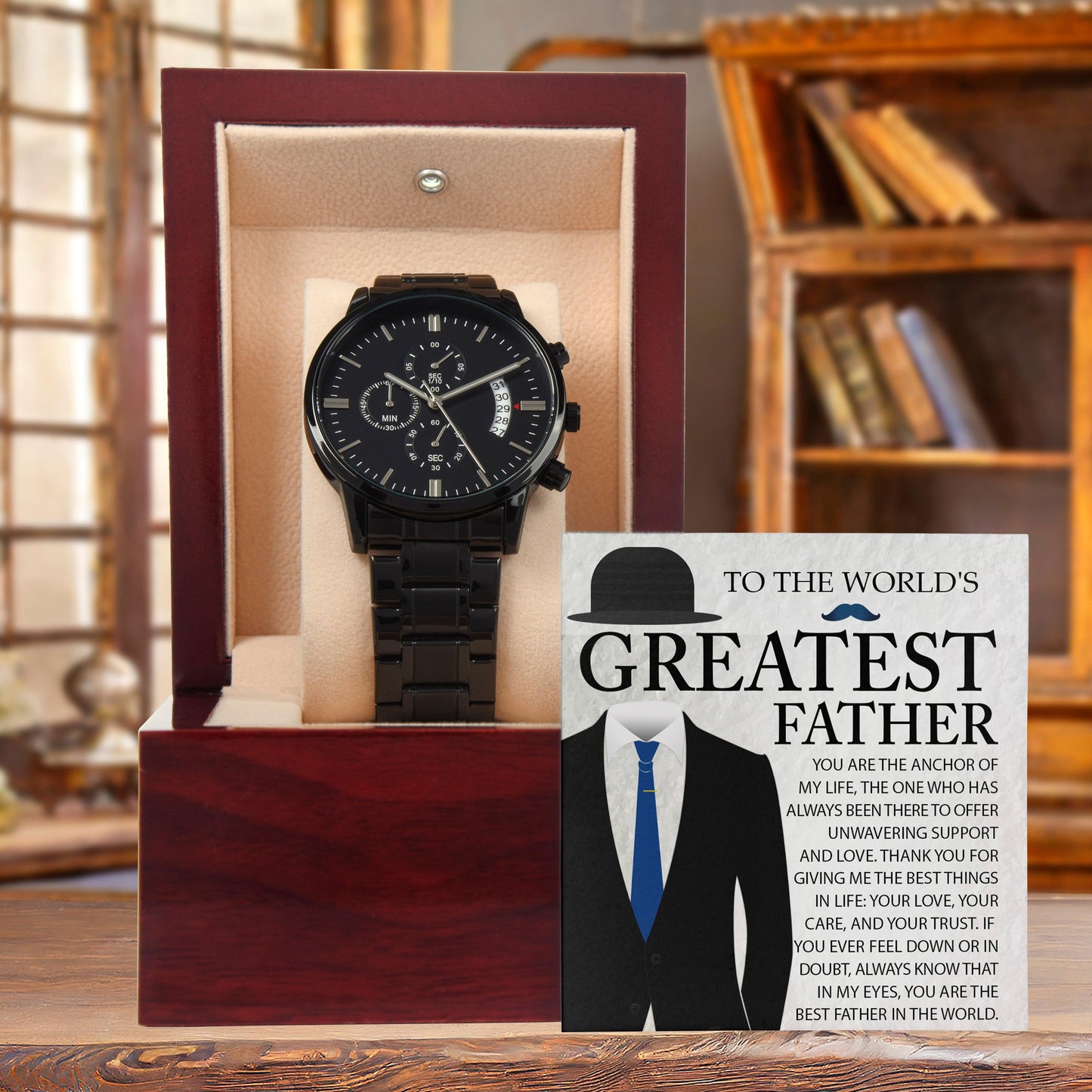 Dad Gift - You Are The Anchor in my Life - Black Chronograph Watch - Mallard Moon Gift Shop