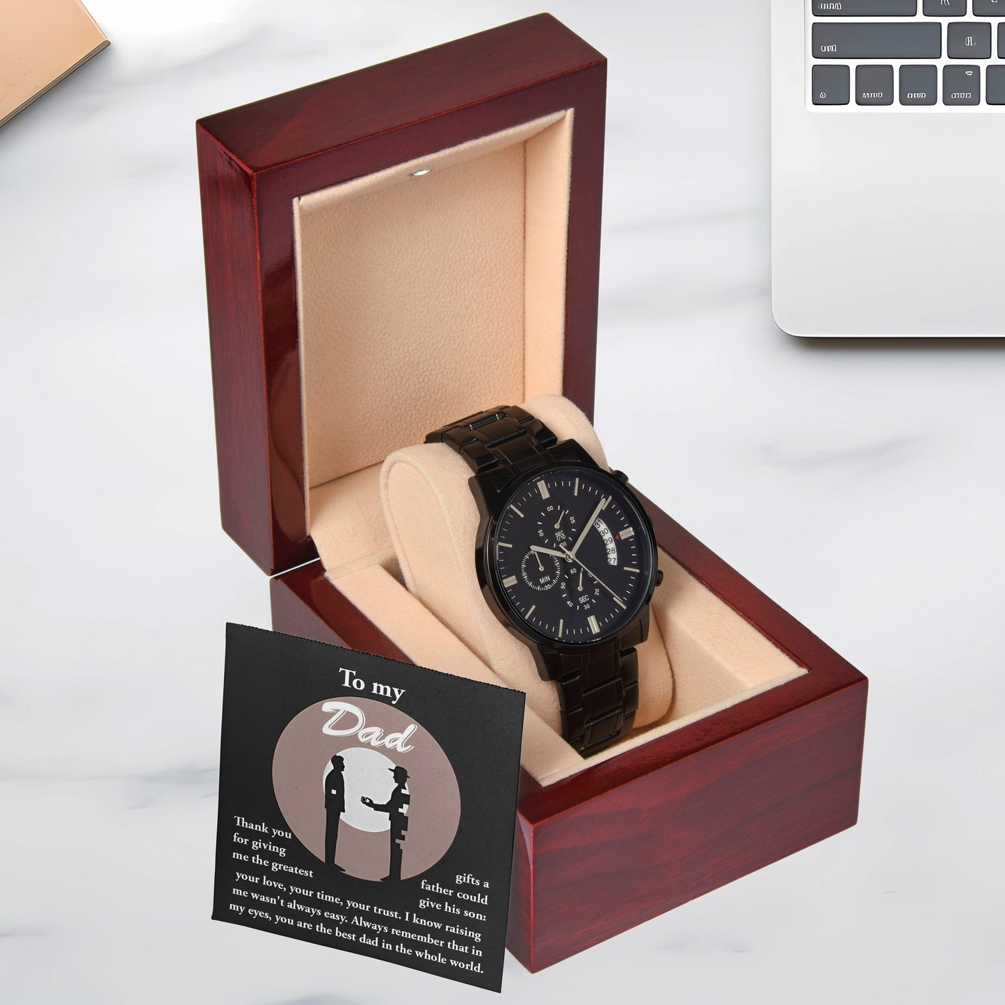 Dad Gift -The Greatest Gifts- Your Love, Time and Trust Black Chronograph Watch - Mallard Moon Gift Shop