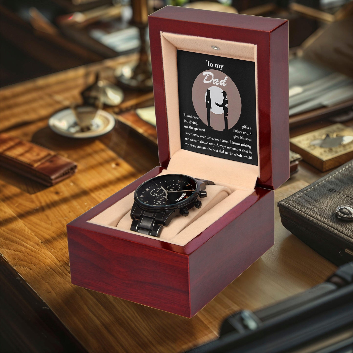Dad Gift -The Greatest Gifts- Your Love, Time and Trust Black Chronograph Watch - Mallard Moon Gift Shop