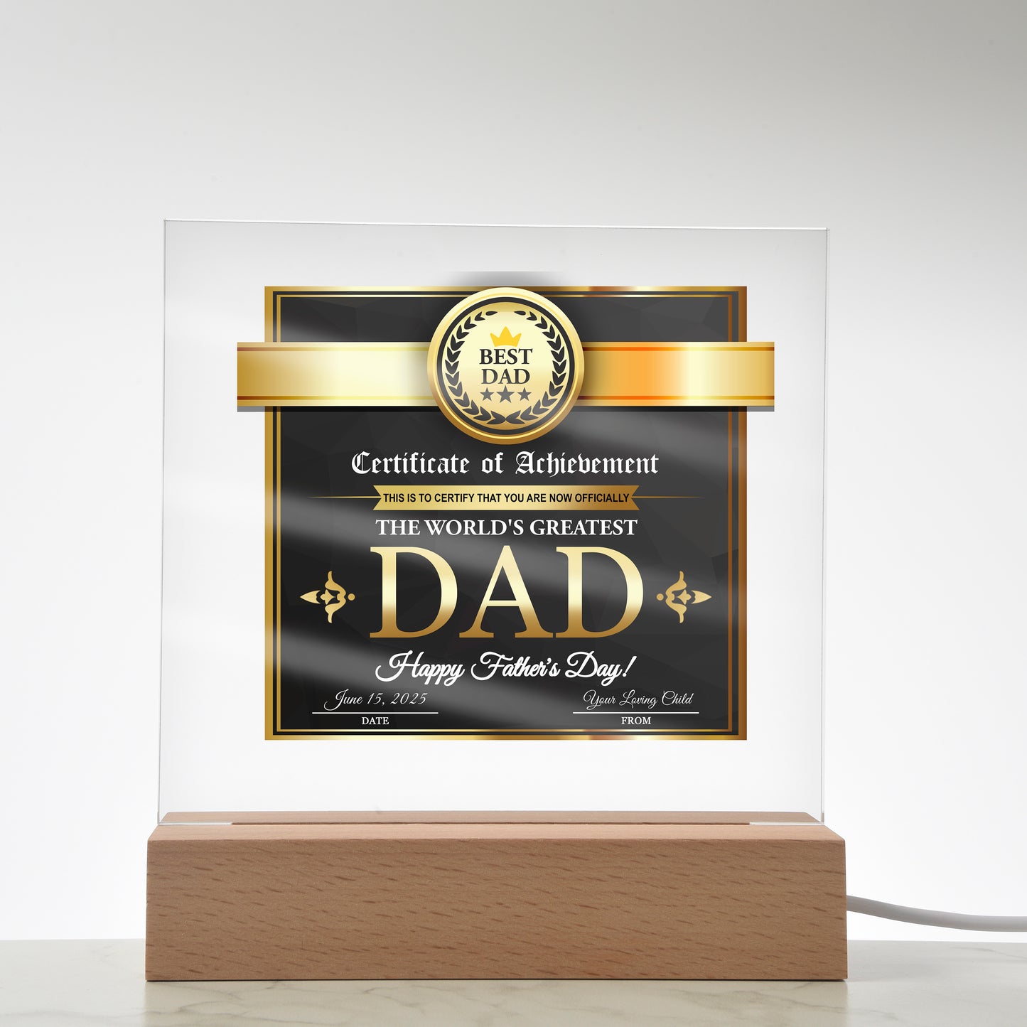 Certificate of Achievement for the World's Greatest Dad Personalized Acrylic Plaque