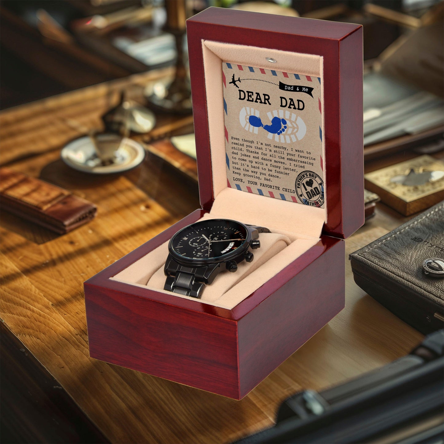 Dad Gift - Thanks for All The Embarrassing Dad Jokes and Dance Moves - Your Favorite Child - Black Chronograph Watch - Mallard Moon Gift Shop