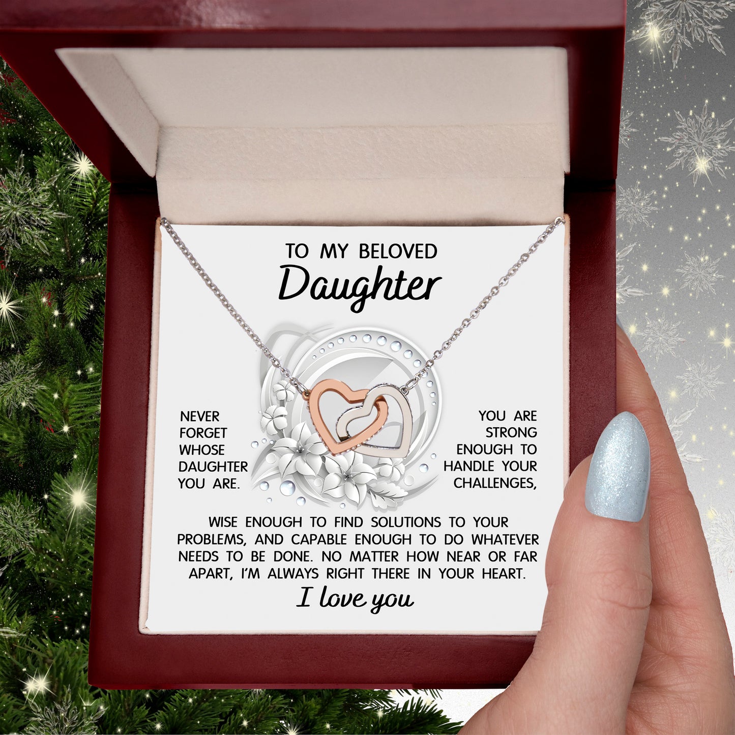 To My Beloved Daughter - I'm Always Right There - Interlocking Hearts Necklace - Mallard Moon