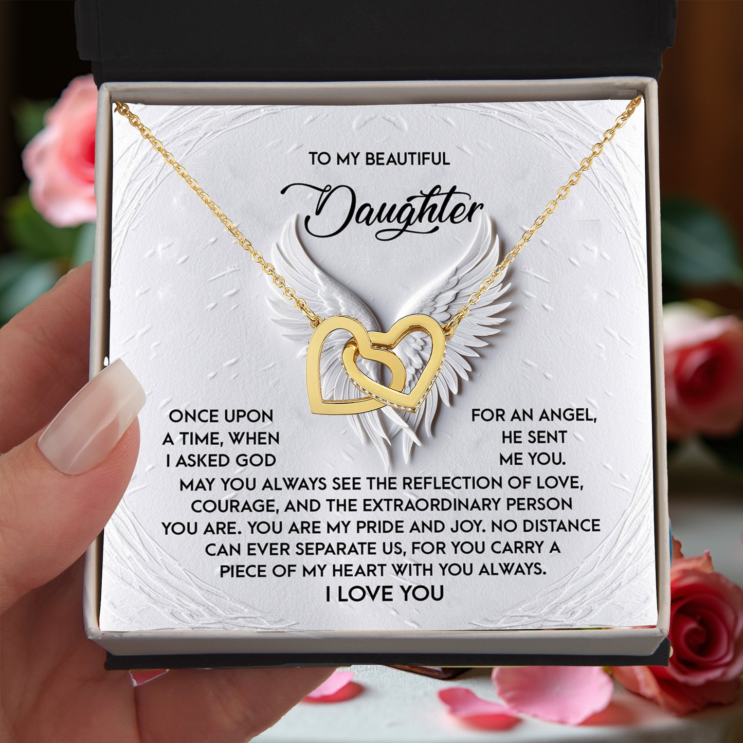 To My Beautiful Daughter - You Are My Angel - Interlocking Hearts Necklace - Mallard Moon Gift Shop