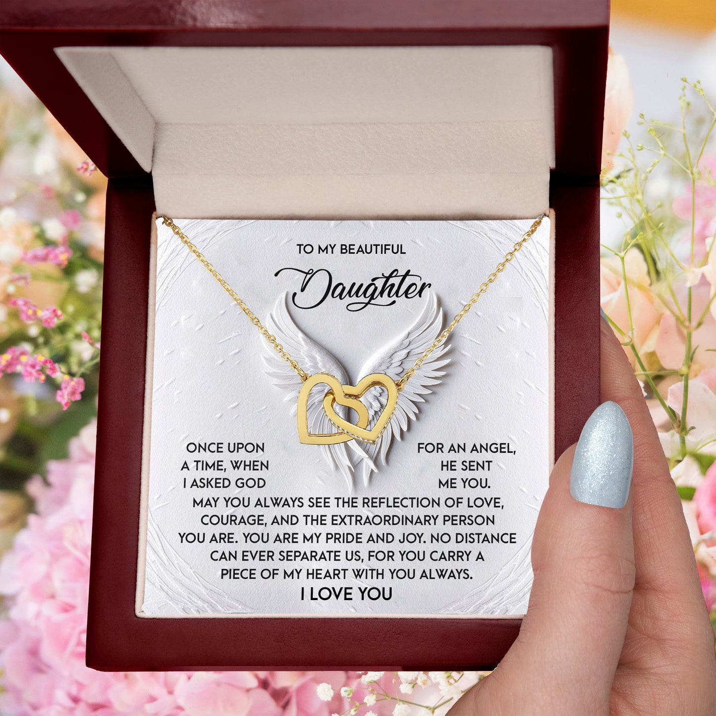 To My Beautiful Daughter - You Are My Angel - Interlocking Hearts Necklace - Mallard Moon Gift Shop