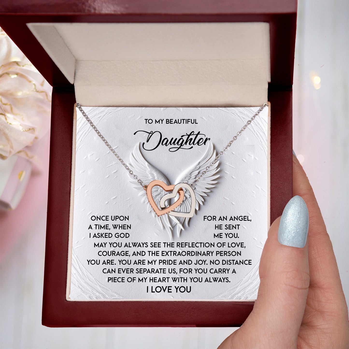 To My Beautiful Daughter - You Are My Angel - Interlocking Hearts Necklace - Mallard Moon Gift Shop