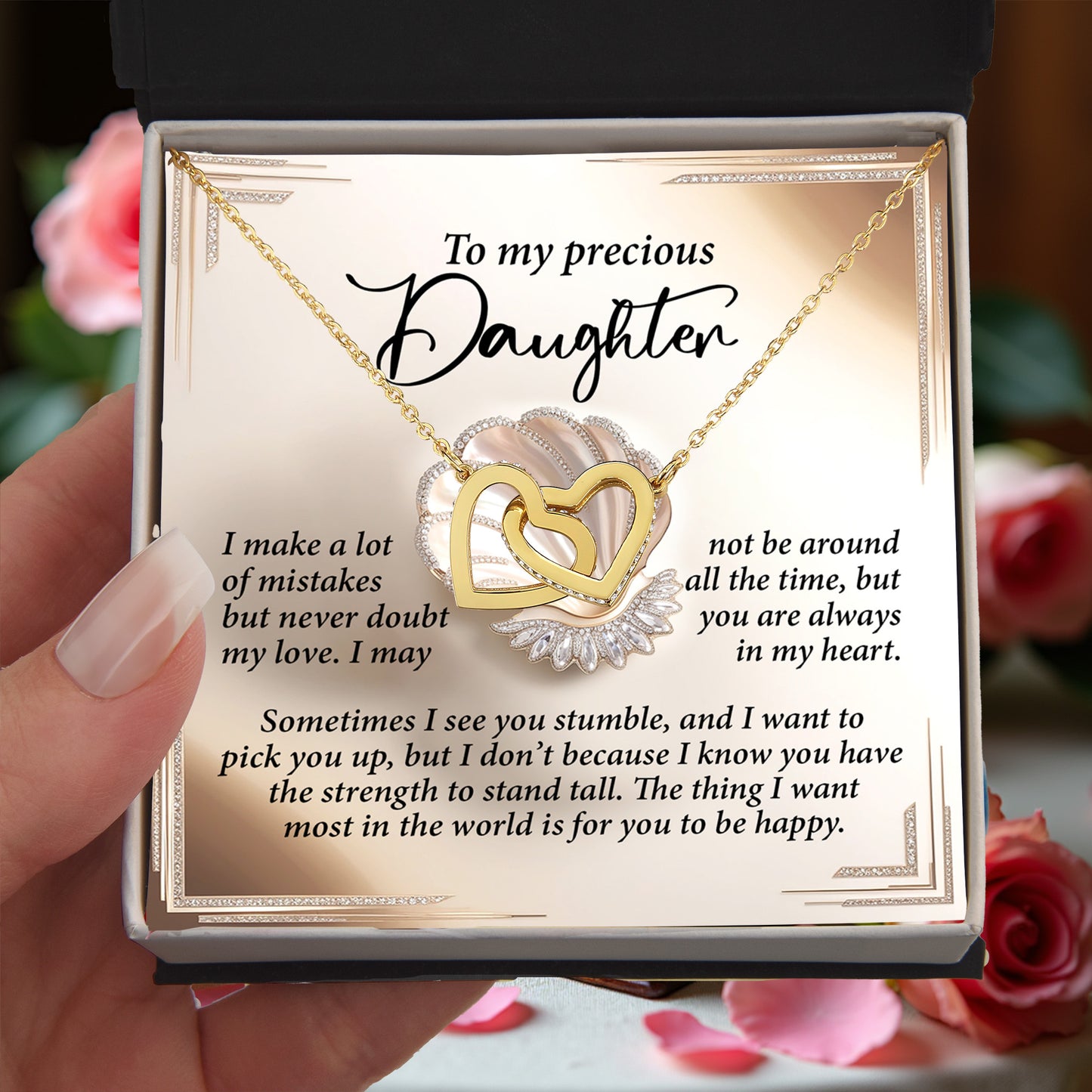 To My Precious Daughter - Heartfelt Gift of Love & Strength - Interlocking Hearts Necklace - Mallard Moon Gift Shop
