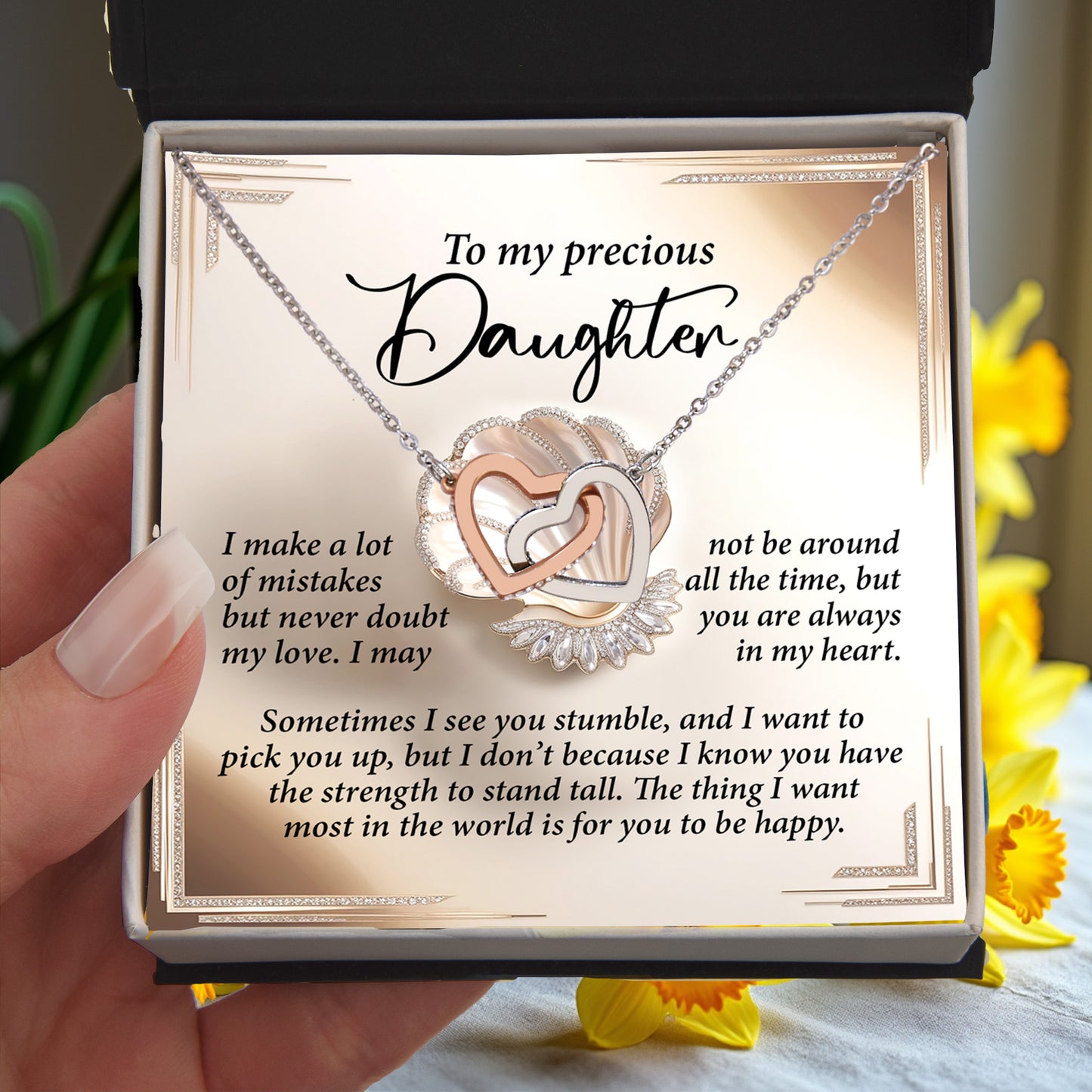 To My Precious Daughter - Heartfelt Gift of Love & Strength - Interlocking Hearts Necklace - Mallard Moon Gift Shop