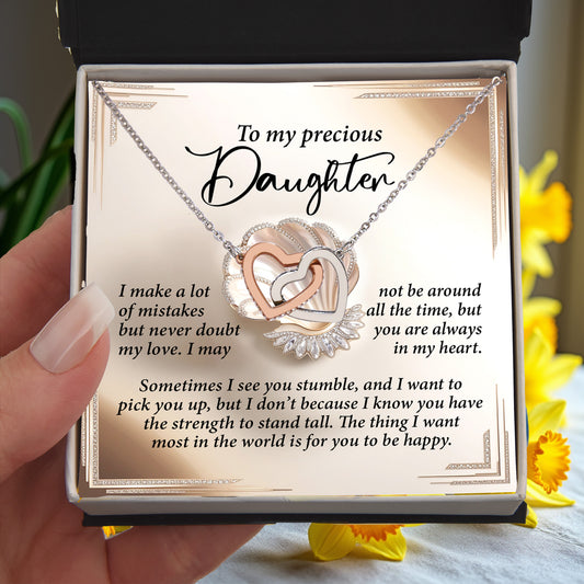 To My Precious Daughter - Heartfelt Gift of Love & Strength -  Interlocking Hearts Necklace - Mallard Moon Gift Shop