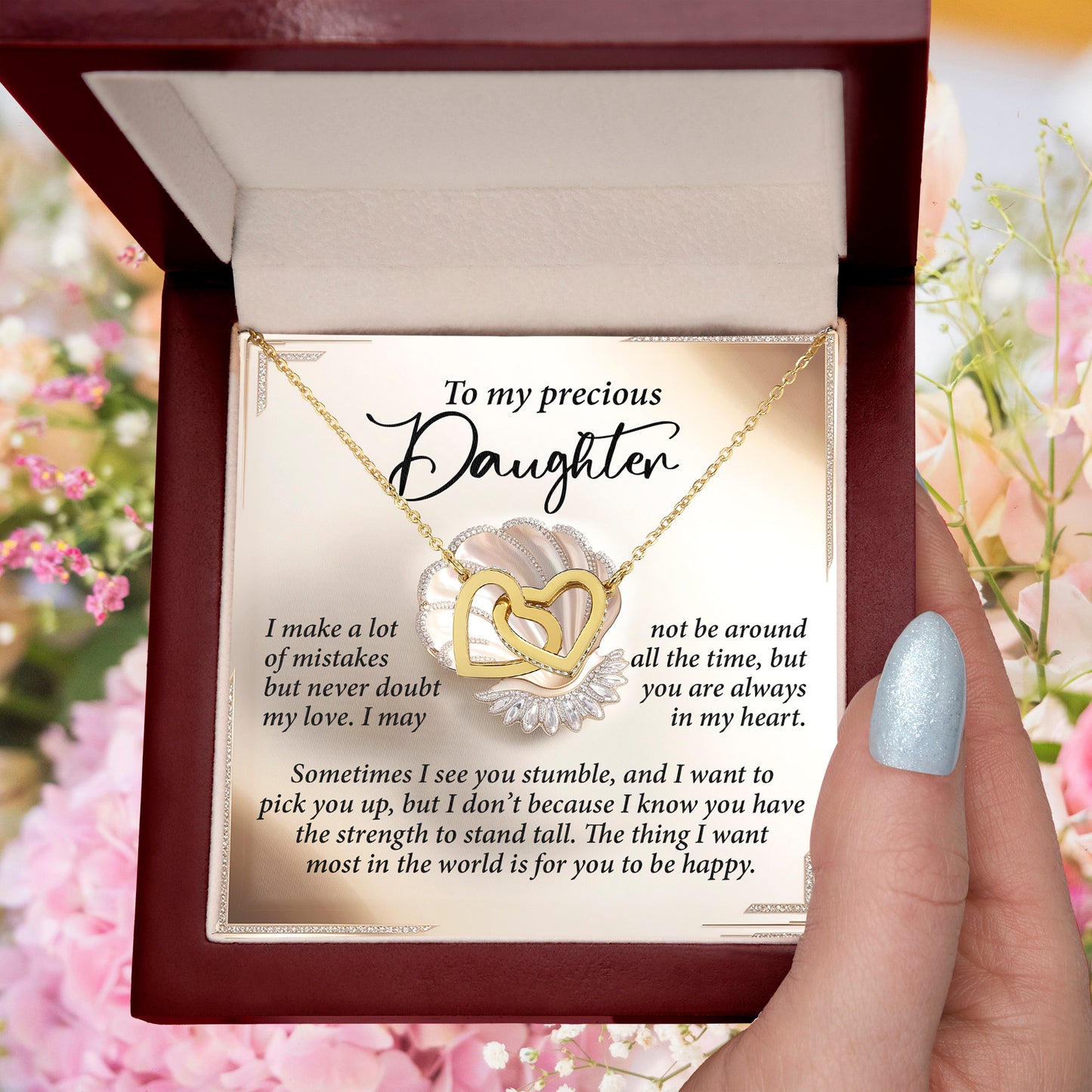 To My Precious Daughter - Heartfelt Gift of Love & Strength - Interlocking Hearts Necklace - Mallard Moon Gift Shop