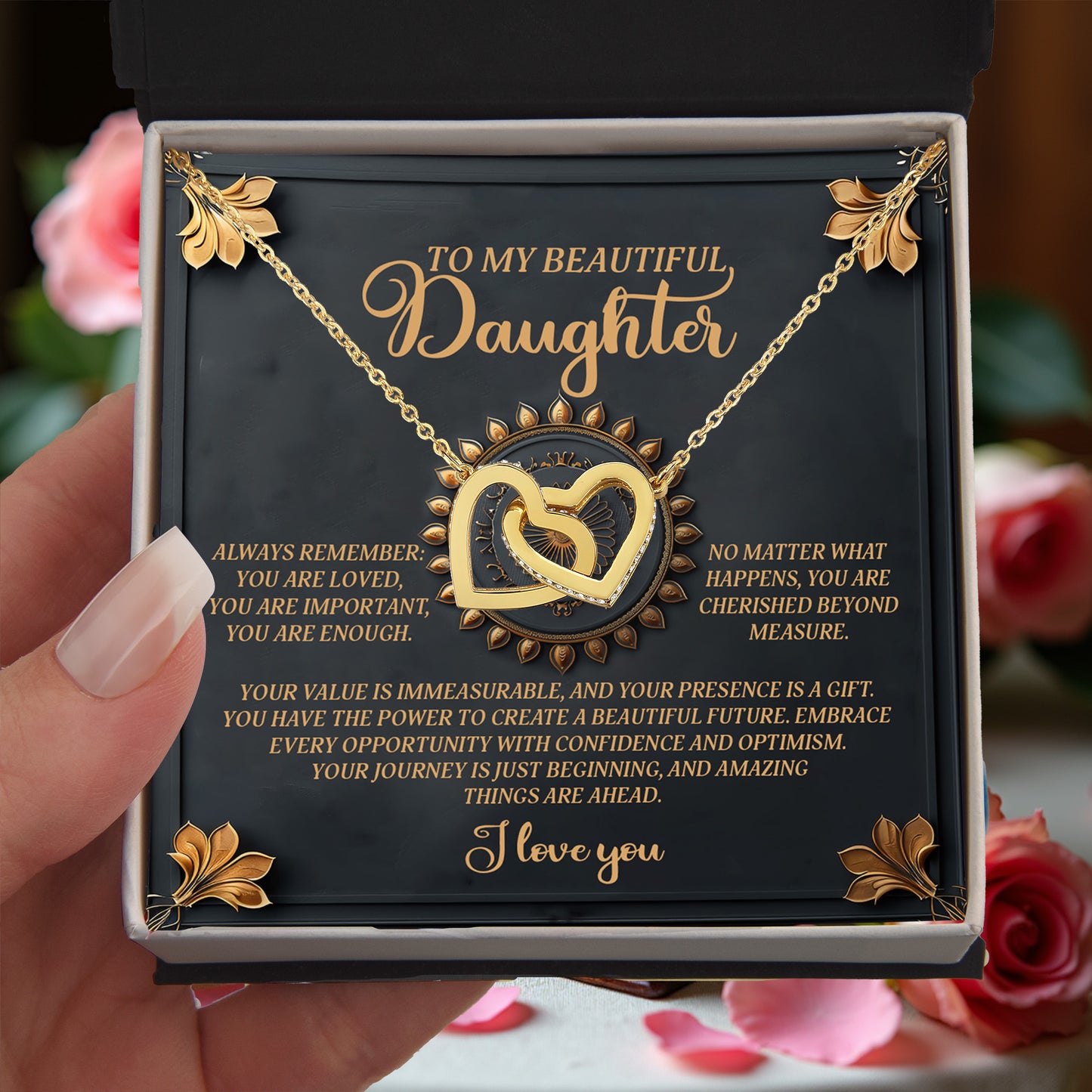 To My Beautiful Daughter - Inspirational Gift of Love & Confidence - Interlocking Hearts Necklace - Mallard Moon Gift Shop
