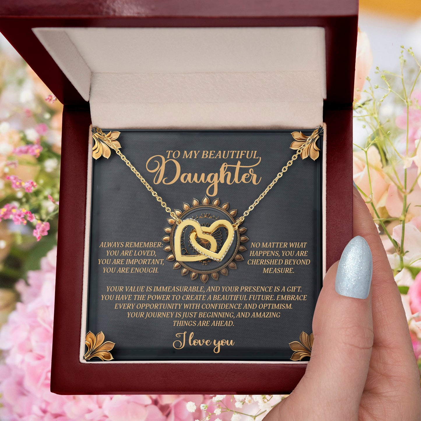 To My Beautiful Daughter - Inspirational Gift of Love & Confidence - Interlocking Hearts Necklace - Mallard Moon Gift Shop
