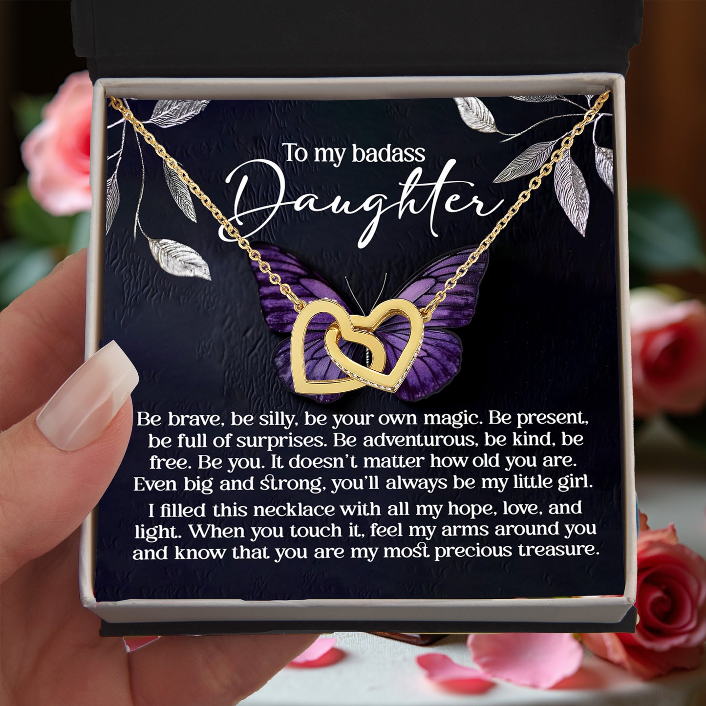 To My Badass Daughter - Be Your Own Magic - Interlocking Hearts Necklace – Empowering Gift for Strength & Confidence - Mallard Moon Gift Shop
