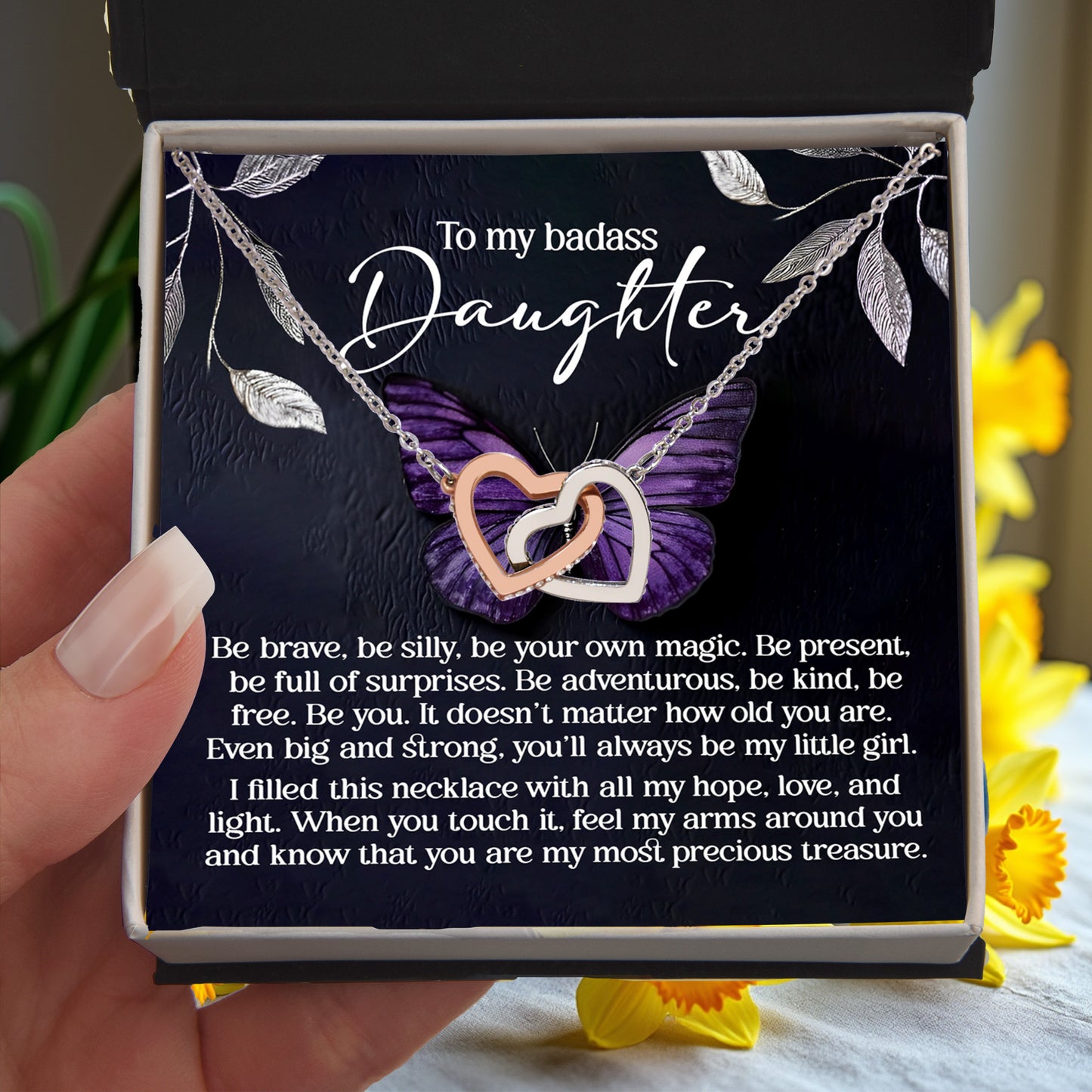 To My Badass Daughter - Be Your Own Magic - Interlocking Hearts Necklace – Empowering Gift for Strength & Confidence - Mallard Moon Gift Shop