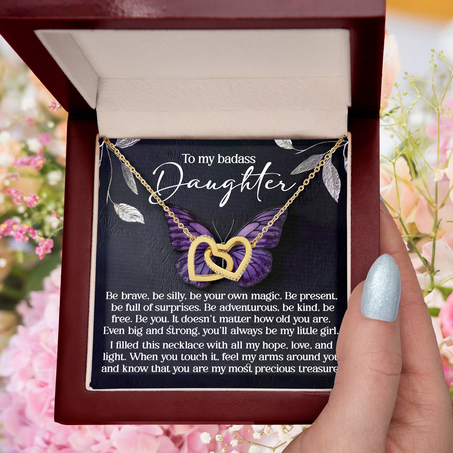 To My Badass Daughter - Be Your Own Magic - Interlocking Hearts Necklace – Empowering Gift for Strength & Confidence - Mallard Moon Gift Shop