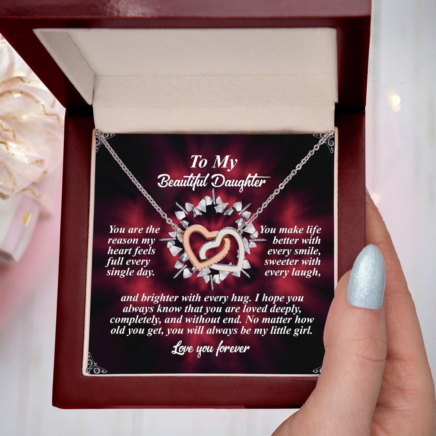 To My Beautiful Daughter - Always My Little Girl - Interlocking Hearts Necklace – A Gift of Endless Love - Mallard Moon Gift Shop