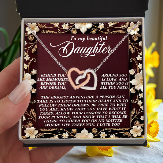 Gift for Daughter - Believe in Yourself & Follow Your Heart - Interlocking Hearts Necklace - Mallard Moon Gift Shop