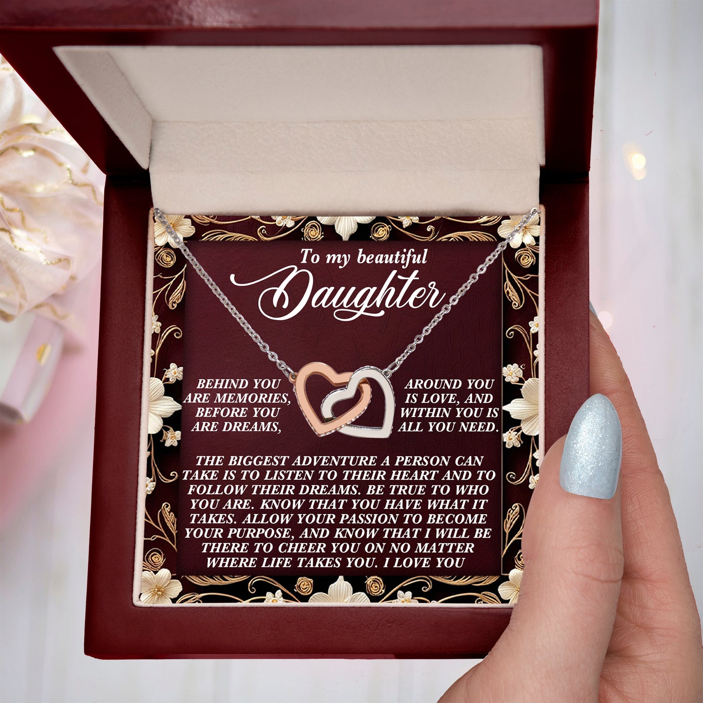 Gift for Daughter - Believe in Yourself & Follow Your Heart - Interlocking Hearts Necklace - Mallard Moon Gift Shop