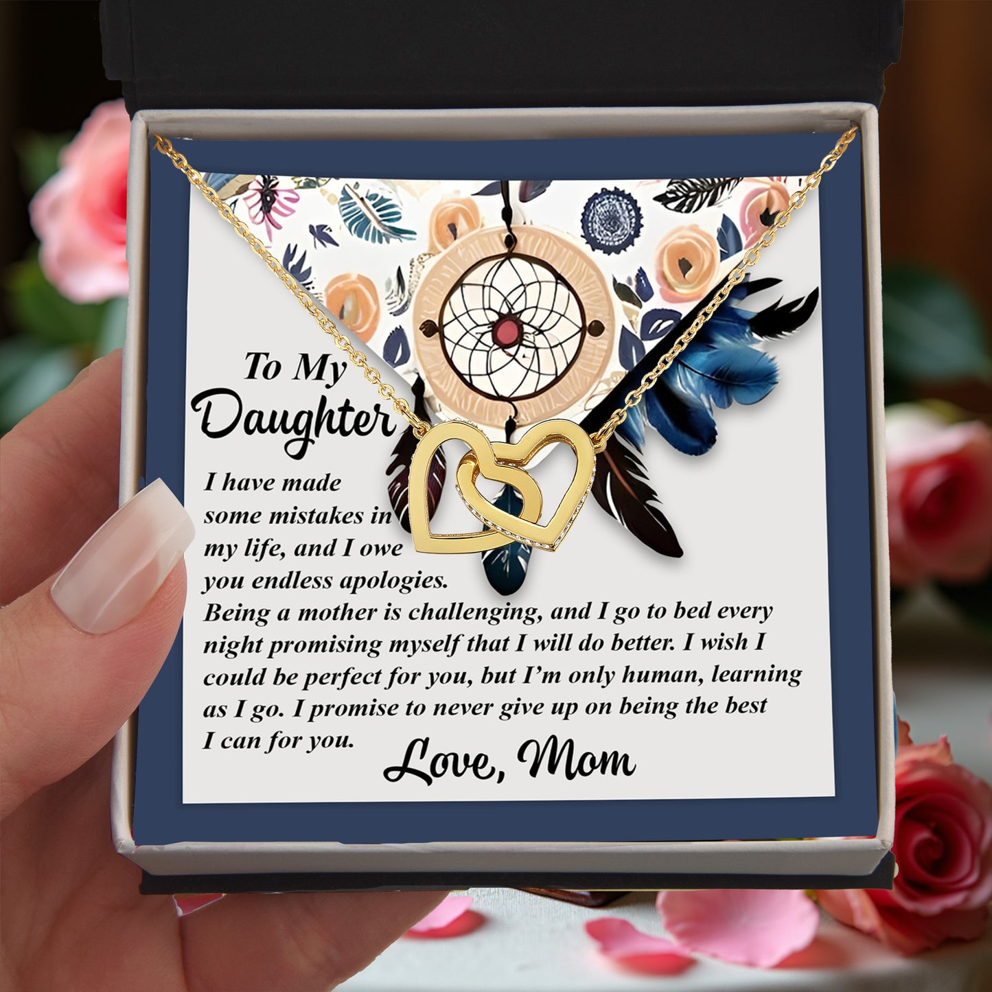 To My Daughter - Heartfelt Gift from Mom - Interlocking Hearts Necklace - Mallard Moon Gift Shop