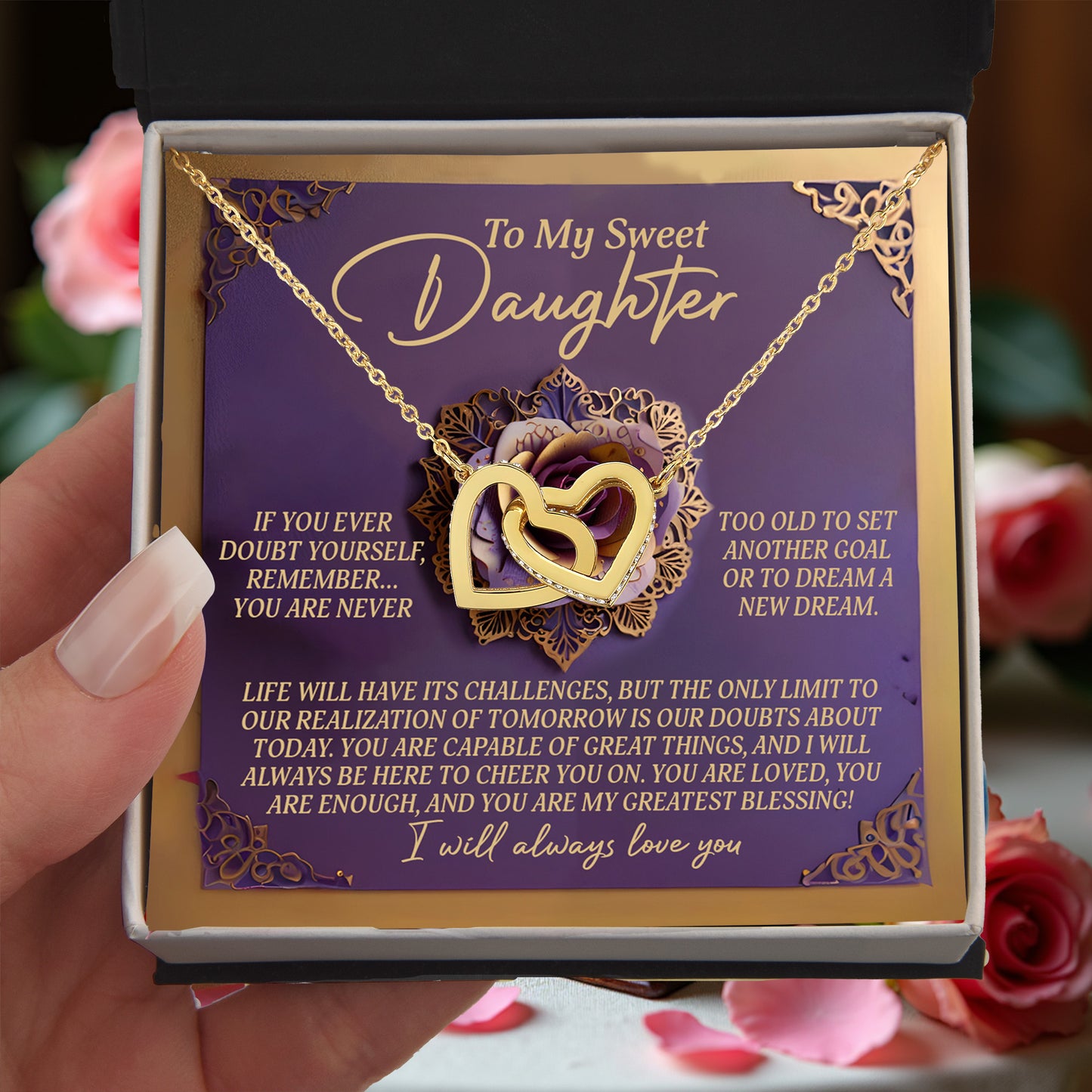 To My Sweet Daughter - You Are My Greatest Blessing - Interlocking Hearts Necklace - Mallard Moon Gift Shop