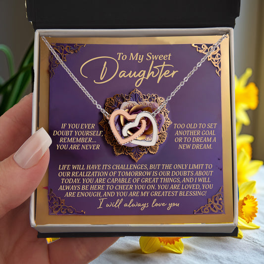 To My Sweet Daughter - You Are My Greatest Blessing - Interlocking Hearts Necklace - Mallard Moon Gift Shop