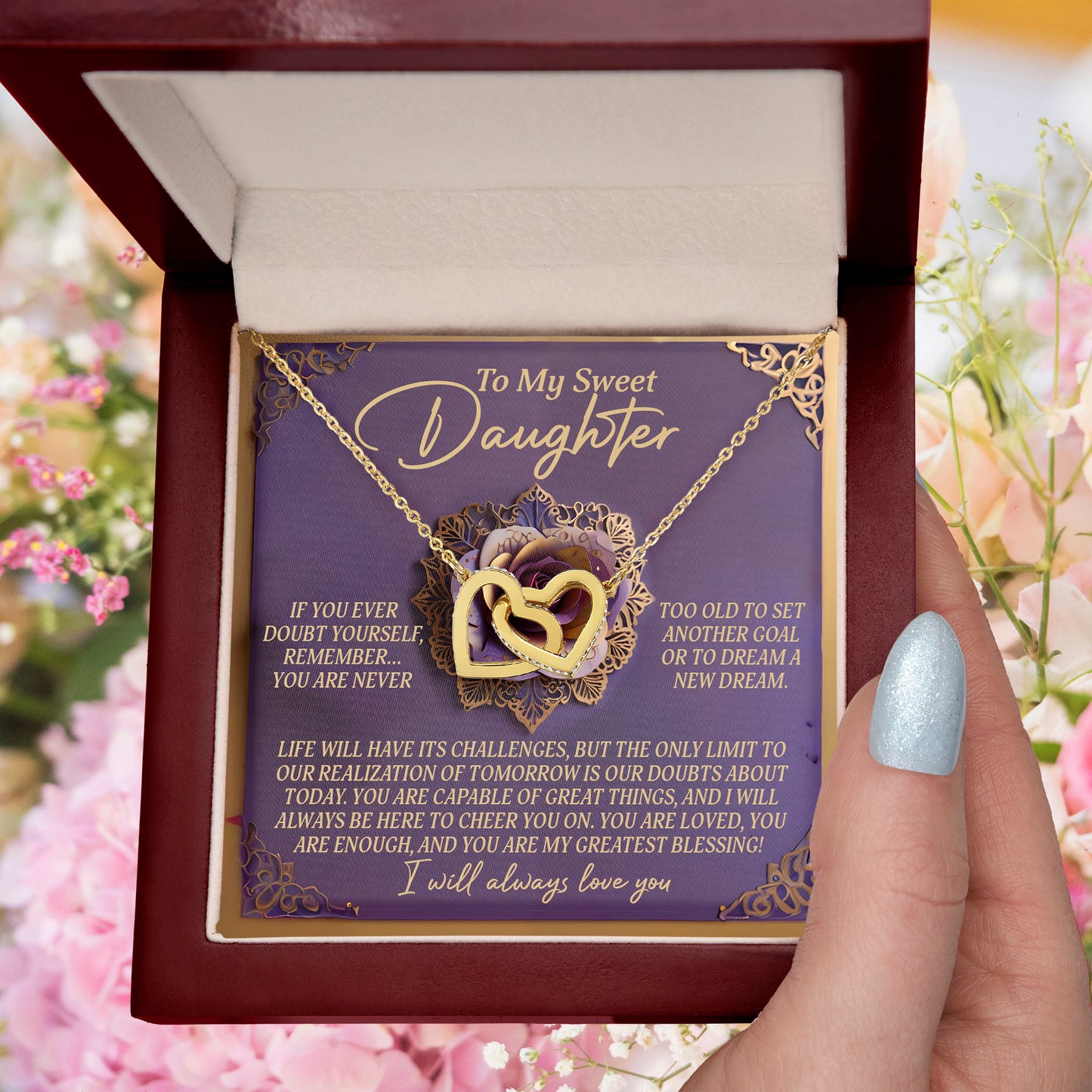 To My Sweet Daughter - You Are My Greatest Blessing - Interlocking Hearts Necklace - Mallard Moon Gift Shop