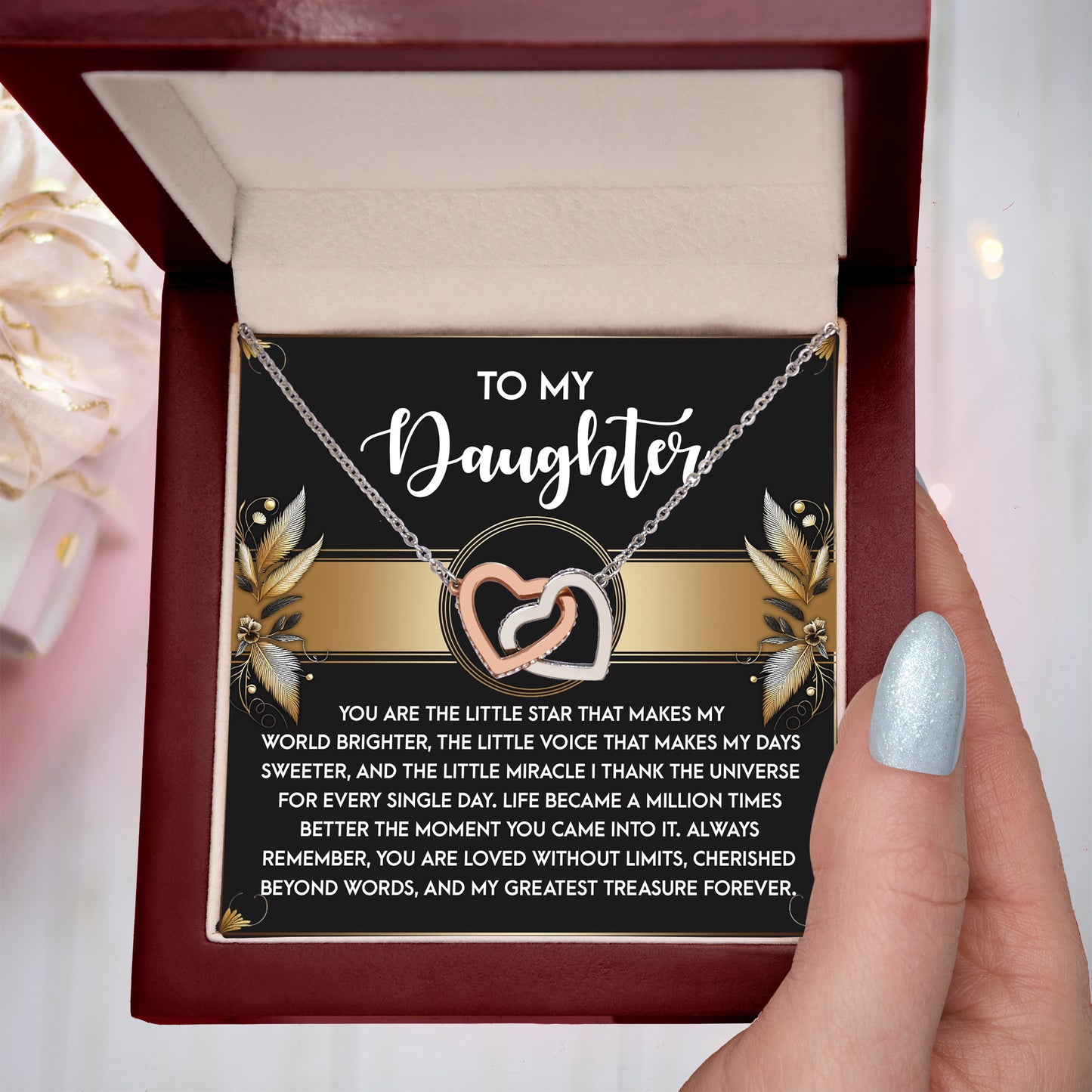 To My Daughter - My Greatest Treasure Interlocking Hearts Necklace Birthday, Graduation, Christmas Gift - Mallard Moon Gift Shop