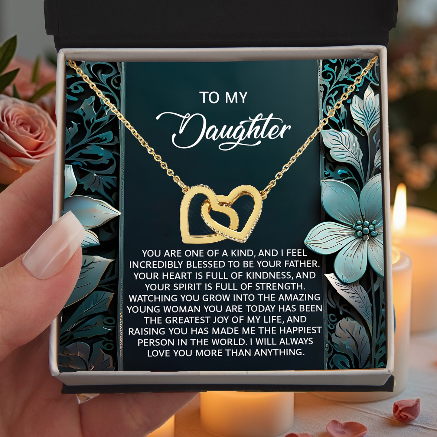To My Daughter Interlocking Hearts Necklace – A Heartfelt Gift She'll Cherish Forever - I am Blessed to be your Father - Mallard Moon Gift Shop