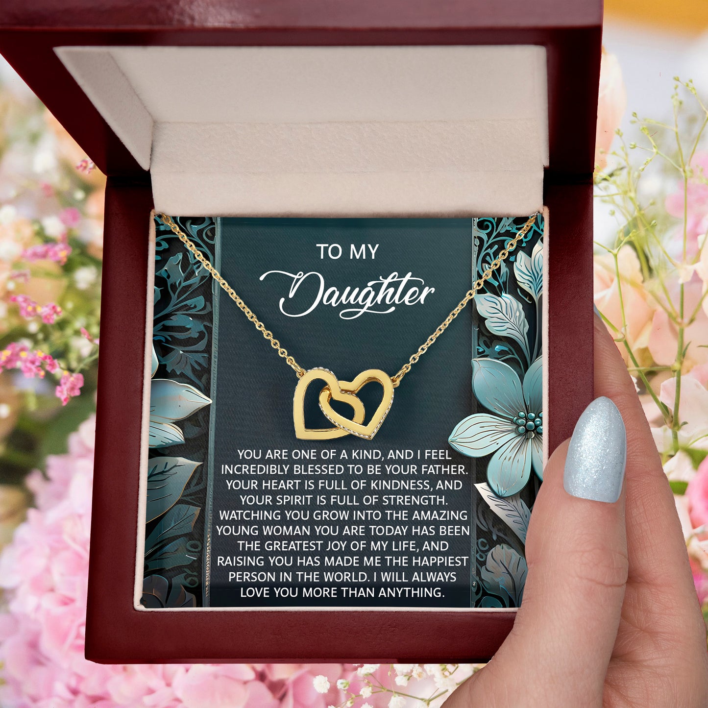 To My Daughter Interlocking Hearts Necklace – A Heartfelt Gift She'll Cherish Forever - I am Blessed to be your Father - Mallard Moon Gift Shop