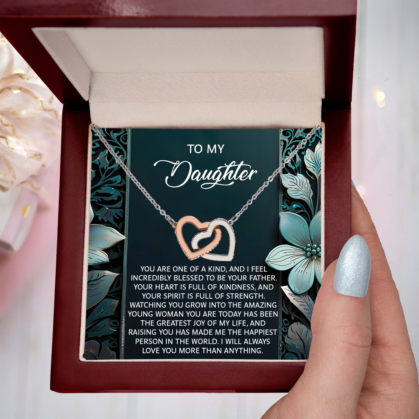 To My Daughter Interlocking Hearts Necklace – A Heartfelt Gift She'll Cherish Forever - I am Blessed to be your Father - Mallard Moon Gift Shop