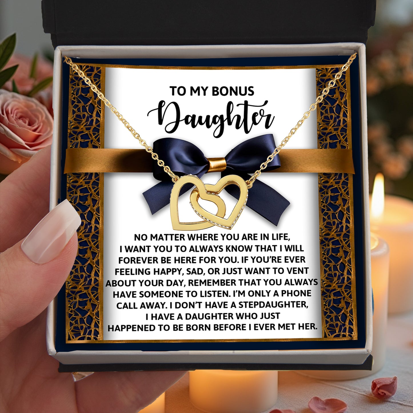 Bonus Daughter Heartfelt Gift Interlocking Hearts Necklace - I'm Only a Phone Call Away - Mallard Moon Gift Shop