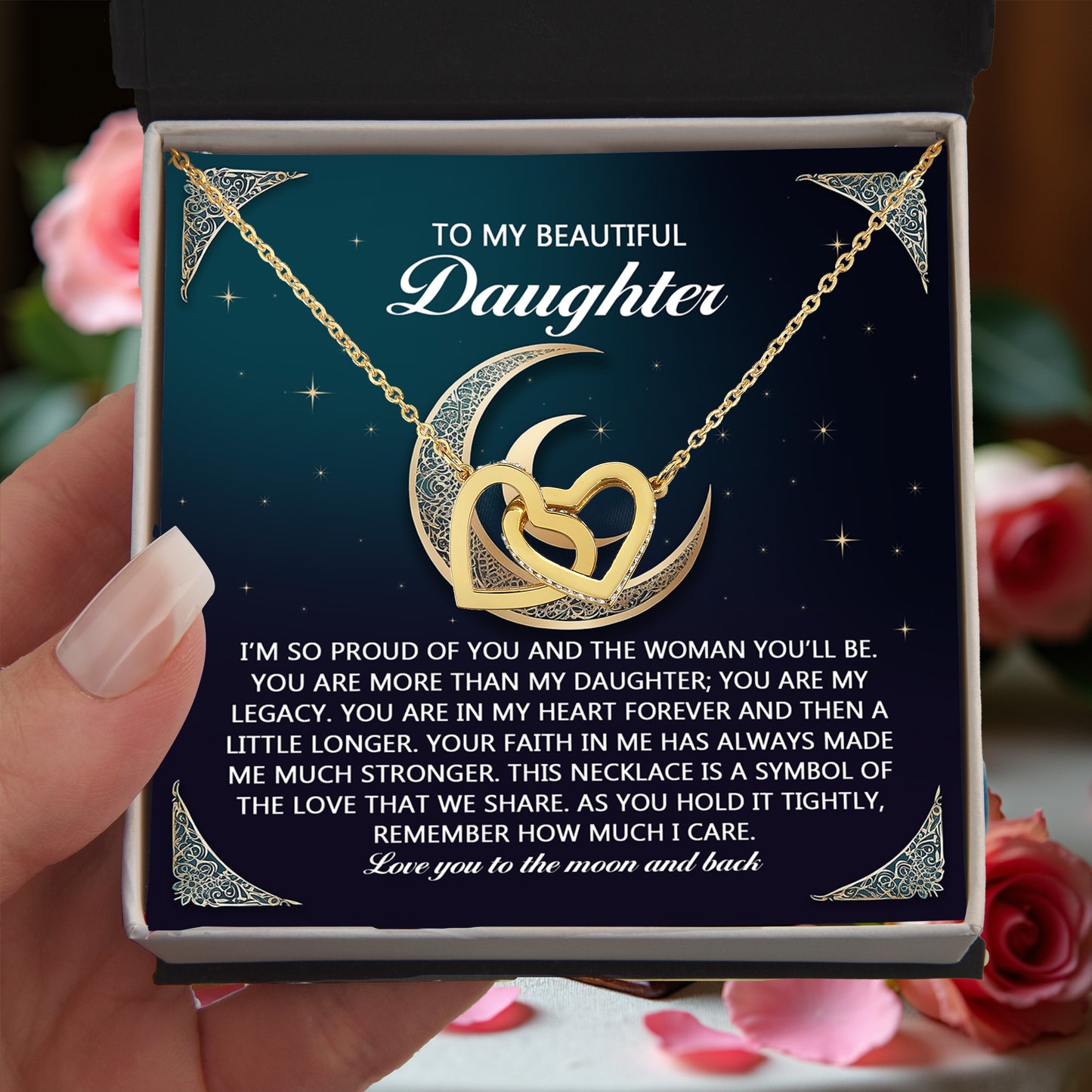 To My Beautiful Daughter - Love You to the Moon & Back Gift – Interlocking Hearts Necklace - Mallard Moon Gift Shop