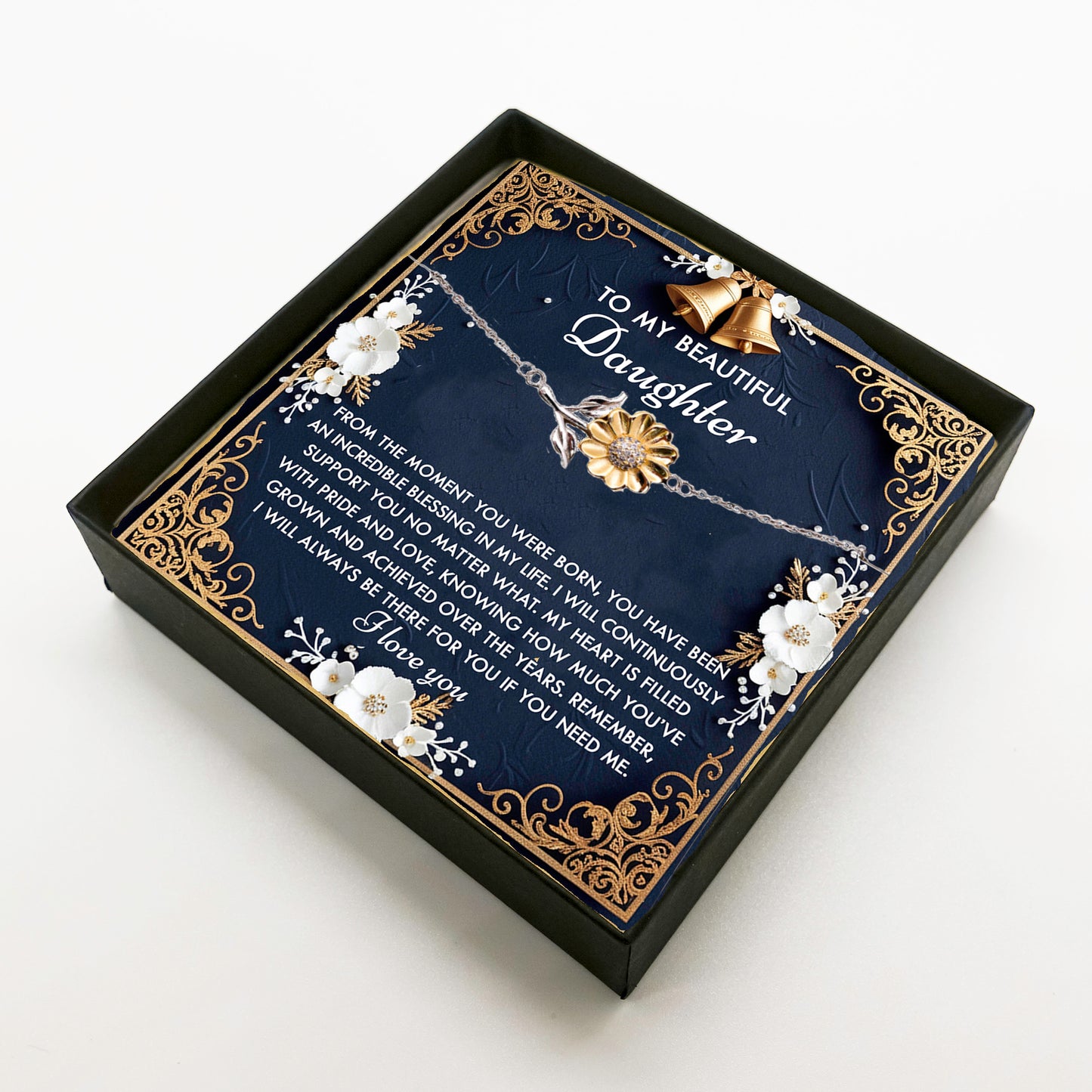 Daughter Sunflower Bracelet - My Pride and Joy – 925 Sterling Silver with 18K Gold-Plated Petals – Elegant Jewelry Gift from Parent – Includes Heartfelt Message Card - Mallard Moon Gift Shop