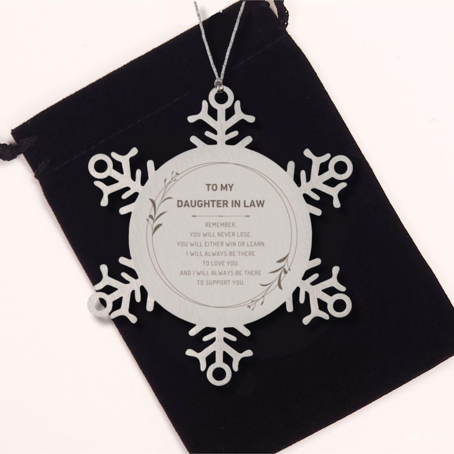 Daughter In Law Ornament Gifts, To My Daughter In Law Remember, you will never lose. You will either WIN or LEARN, Keepsake Snowflake Ornament For Daughter In Law, Birthday Christmas Gifts Ideas For Daughter In Law X-mas Gifts
