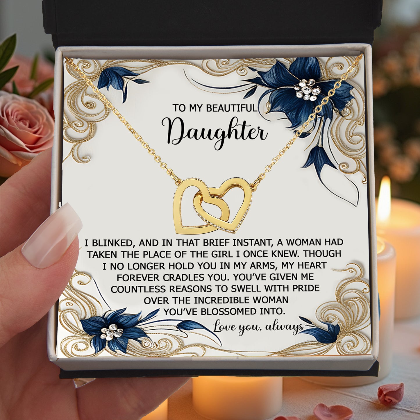 To My Beautiful Daughter - My Love and Pride - Interlocking Hearts Necklace - Mallard Moon Gift Shop