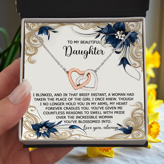 To My Beautiful Daughter - My Love and Pride - Interlocking Hearts Necklace - Mallard Moon Gift Shop