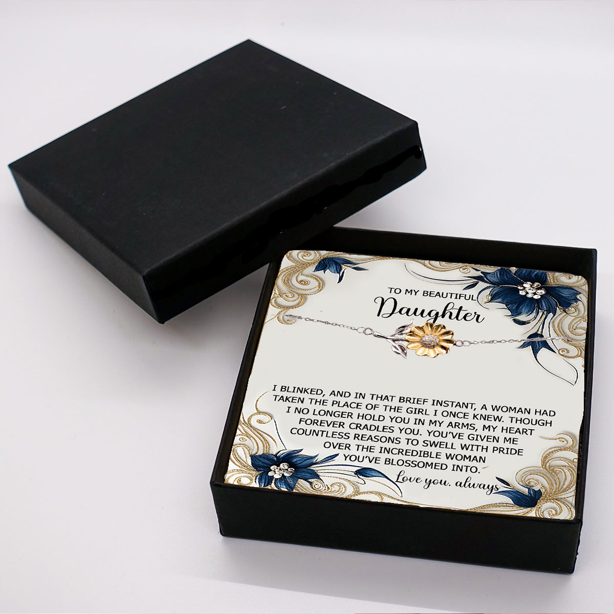 Sunflower Bracelet for Daughter - I Blinked - 925 Sterling Silver with 18K Gold-Plated Petals – Meaningful Jewelry Gift from Parent – Includes Heartfelt Message Card - Mallard Moon Gift Shop