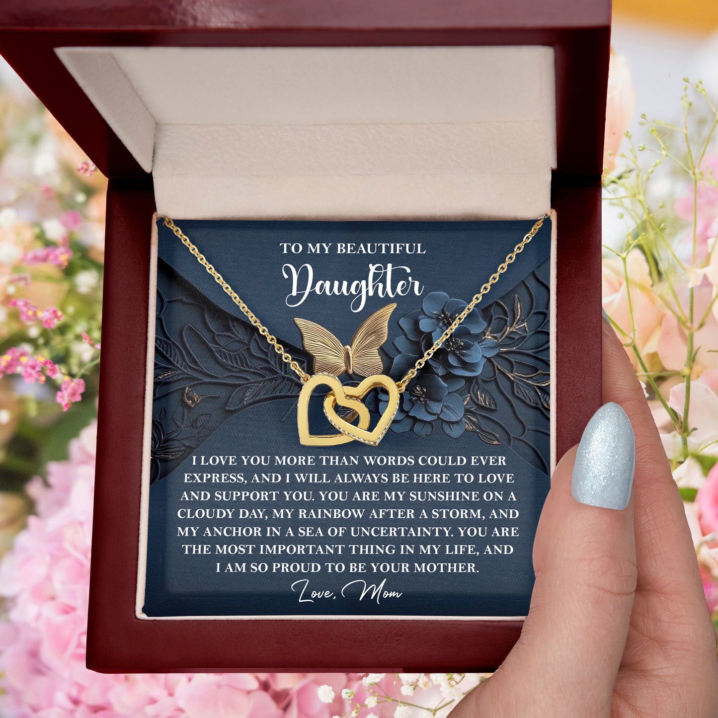 Daughter Gift - My Sunshine - Interlocking Hearts Necklace – A Heartfelt Gift from Mom - Mallard Moon Gift Shop